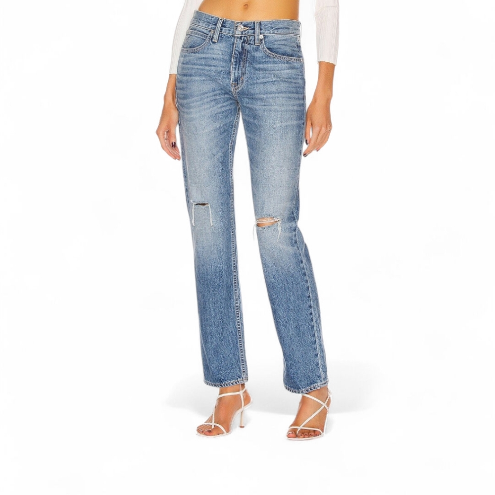 SLVRLAKE Tyler Mid Rise Straight Leg Jeans Old Ways Wash‎ Distressed Sz 28